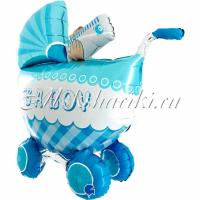 Шар 3D (33''/84 см) Фигура, Коляска для мальчика, Голубой
