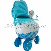 Шар 3D (33''/84 см) Фигура, Коляска для мальчика, Голубой