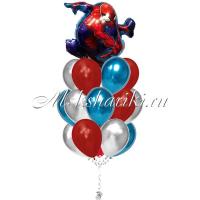 Букет шаров "Человек паук в полёте с шарами хром "